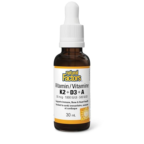 Natural Factors Vitamin D 1000IU, Vitamin K2 50mcg, Vitamin A 500IU, 30 ml
