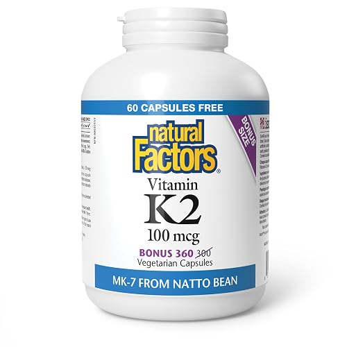 Natural Factors Vitamin K2 MK7 100 mcg, 360 Vegetarian Capsules