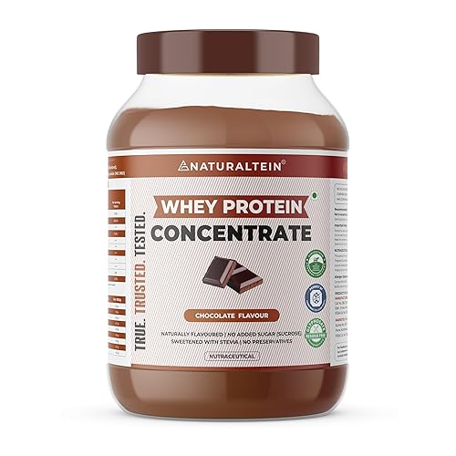 NATURALTEIN Natural Whey Protein Concentrate Chocolate – 1 kg | 21.8 g Protein per 30 g Serving | Naturally Flavoured | Non-GMO | No Artificial Sweeteners | Smooth Taste & Easy Mixability