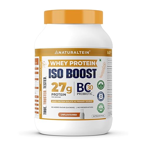 NATURALTEIN Whey Protein ISO BOOST – 27g Protein per Serving | Isolate-Dominated Whey Blend | With BC30 Probiotic | Unflavoured | No Added Sugar | Ultra Low Fat & Carbs | Clean & Easy Mixability