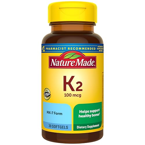 Nature Made Vitamin K2 100 mcg, 30 Softgels | Vitamin K2 Supplement, Vitamin K2 MK7 Form to Help Support Healthy Bones, USP Verified, 30 Day Supply