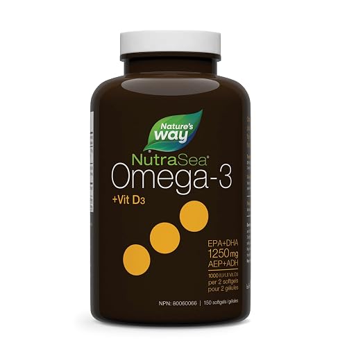 Nature's Way NutraSea +D Omega 3 + Vitamin D Softgels Supplement with Fish Oil – Fresh Mint Flavour – Heart, Brain, Bone & Immune Support for Adults and Kids 6+ – EPA & DHA + 1000IU D3, 150 Softgels