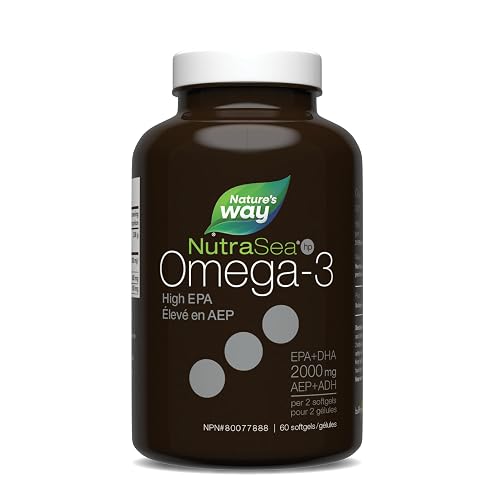 Nature's Way NutraSea HP Omega 3 Extra Strength Supplement with Fish Oil – Fresh Mint Flavour – Heart & Brain Support for Adults and Kids 9+ – 60 Softgels