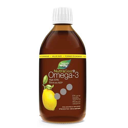 Nature's Way NutraSea HP Omega 3 High EPA Fish Oil Liquid Supplement for Adults and Kids Ages 1+ – Zesty Lemon Flavour – Heart & Brain Support – 1500mg EPA, 500 mL Value Size