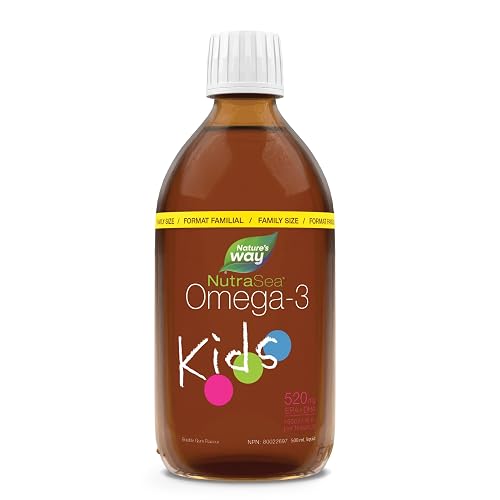 Nature's Way NutraSea Kids Omega 3 Fish Oil Liquid Supplement for Kids Ages 1 to 14 – Bubblegum Flavour – Brain & Eye Development – EPA & DHA, 500 mL Value Size