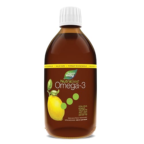 Nature's Way NutraSea Omega 3 Fish Oil Liquid Supplement – Zesty Lemon Flavour, Non-GMO – Heart & Brain Support – EPA & DHA, 500 mL