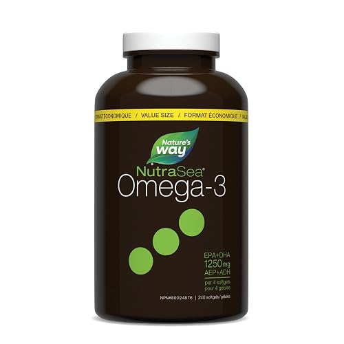 Nature's Way NutraSea Omega 3 Softgels Supplement with Fish Oil – Zesty Lemon Flavour – Heart & Brain Support for Kids Ages 6+ and Adults – EPA & DHA, 240 Softgels, Value Size