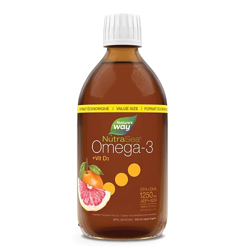 Nature's Way NutraSea Omega 3 + Vitamin D Fish Oil Liquid Supplement – Grapefruit Tangerine Flavour – Heart, Brain, Bone & Immune Support – EPA & DHA + 1000IU D3, 500 mL