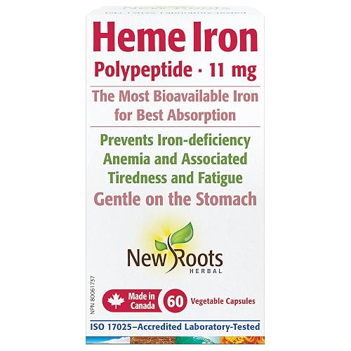 New Roots Herbal Heme Iron Capsules, Vitamin C, B12, Folate, 60 Capsules