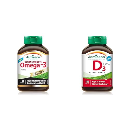 No Fishy Aftertaste Omega-3 900 mg Ultra Strength, 75 Count (Pack of 1) & Vitamin D 2500IU NEW 180 Tablets