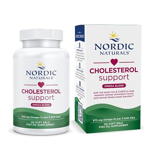 Nordic Naturals Cholesterol Support, 975mg Omega-3 + Red Yeast Rice + CoQ10 | Red Yeast Rice supports healthy LDL cholesterol naturally. EPA & DHA omega-3s for heart health. Lemon. Non-GMO. 20 servings.