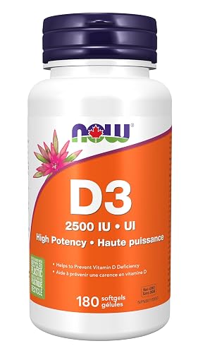 NOW Supplements, Vitamin D-3 2,500 IU, High Potency, Structural Support*, 180 Softgels