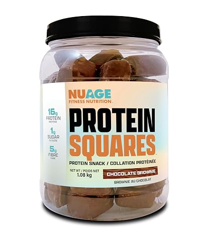 NuAge Protein Squares Chocolate Brownie (1.08kg, 24 Servings) | High Protein (16g) & High Fibre (5g) | Low Sugar (1g) | Gluten Free Whey Protein Snack Bars | On-the-Go Nutrition | Soft Texture | Made in Canada