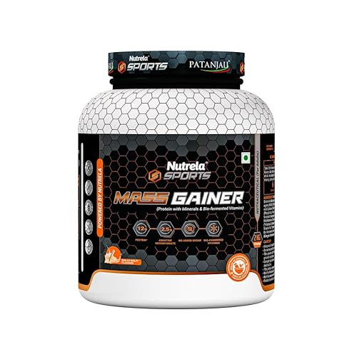 Nutrela Sports Mass Gainer Protein Powder 2 kg (Malai Kulfi) | With 2.5g Creatine, 33.1g Carbs & Biofermented Vitamins