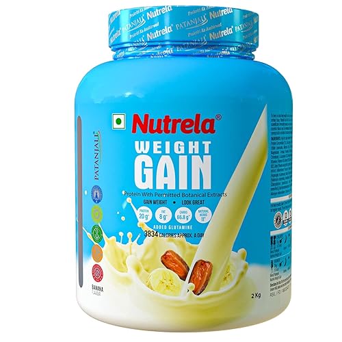 Nutrela Weight Gainer | 2 Kg Banana Flavour | High-Calorie Mass Gainer with Vitamins & Khandsari Sugar | Ideal for Men & Women,Powder