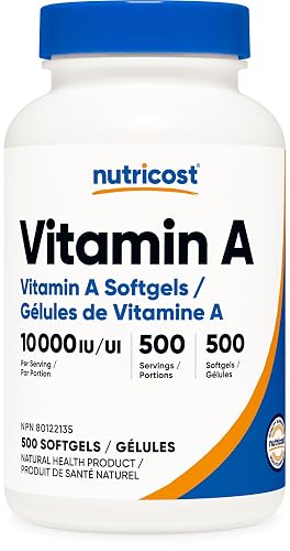 Nutricost Vitamin A Supplement (10,000 IU) 500 Softgels, GMO-Free