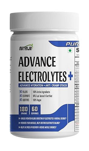 NutriJa Advance Electrolytes Advance Hydration Anti Cramp Stack Provides Energy Enhance Performance & Endurance (Mango) 60 Servings