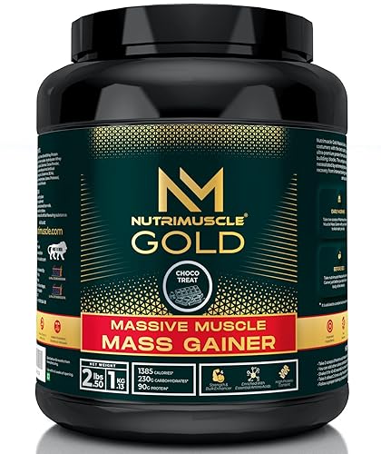 Nutrimuscle Massive Gold Muscle Mass Gainer - 2.5 Lbs - 1.134 Kgs Choco Treat | Weight Gainer | Contains Complex Carbohydrates, Bcaa, Digestive Enzymes & Essential Vitamins & Minerals | Made in India