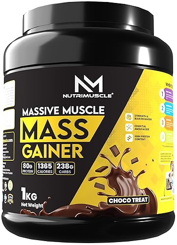 Nutrimuscle Massive Muscle Mass Gainer -1 Kg - Choco Treat (Chocolate) Flavour - for Mass, Muscle, Power & Strength Gain -Contains CREATINE MONOHYDRATE - High protein Gainer