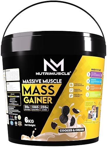 Nutrimuscle Massive Muscle Mass Gainer - 6 Kgs - Cookies and Cream Flavour - For Muscle, Mass and Strength Gain - Contains Creatine, Complex Carbohydrates and Protein