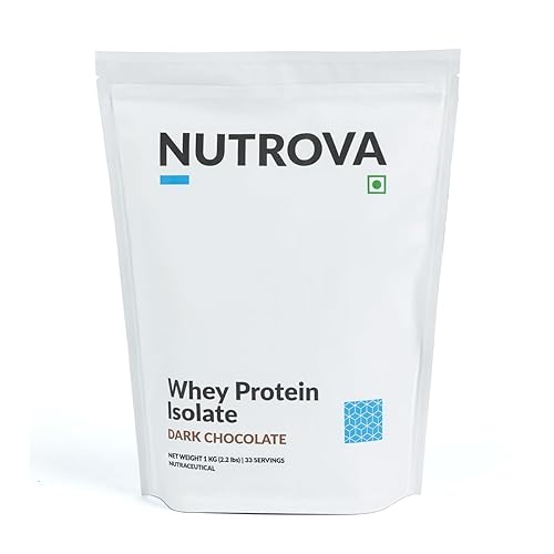 Nutrova Whey Protein Isolate Dark Chocolate 1Kg (Pack of 1) with 24g Protein Every 30g Scoop & 5.5g BCAAs |Protein Powder for Men & Women with no Artificial Sweeteners or Added Sugars |Easy to Digest.