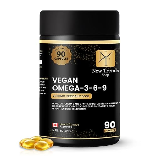 Omega 3 6 9 New Trends Shop Vegan Omega 3‑6‑9 – Plant‑Based Essential Fatty Acids from Flaxseed– Supports Heart, Brain, Joint & Skin Health –90 Veggie Softgels Capsules