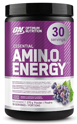 Optimum Nutrition Amino Energy Powder: Pre-workout & Anytime Energy with Green tea, Green coffee extract + BCAA's - Grape: 30 servings [270g] (packaging may vary)
