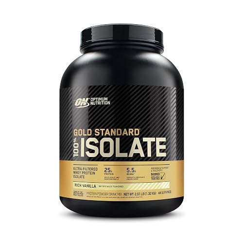 Optimum Nutrition Gold Standard 100% Isolate Protein Powder | Fast Digesting Ultra Filtered Whey Protein Isolate | 25g Protein, 5.5g BCAAs | Gluten Free (44 Servings, Rich Vanilla)