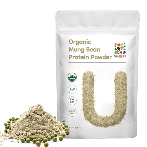 Organic Mung Bean Protein Powder 16 oz – Unleash’d Organic 100% Pure Plant-Based Protein, Natural Green Superfood, Rich in Essential Amino Acids & Dietary Fiber