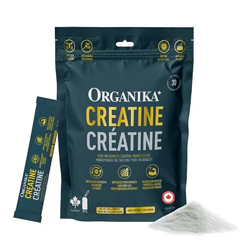 Organika Canadian-Made Creatine Powder- Pure Micronized Creatine Monohydrate - Helps Build Lean Muscle, Increase Strength, and Improved Recovery and Performance for Men and Women- 30 x 5g sachets