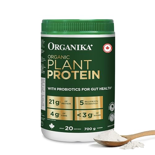 Organika Organic Plant Protein Powder Unflavoured with Prebiotics & Probiotics – 21g Protein,4g Fibre,5 Billion CFU – Supports Digestion,Energy – Low Sugar,Non-GMO– 694g