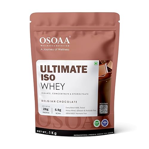 OSOAA Ultimate ISO Whey Protein Isolate Protein - 1kg, Belgian Chocolate | 26g Protein Powder for Muscle Support & Recovery | 100% Authentic Protein Supplement Powder - Batch wise Lab Report
