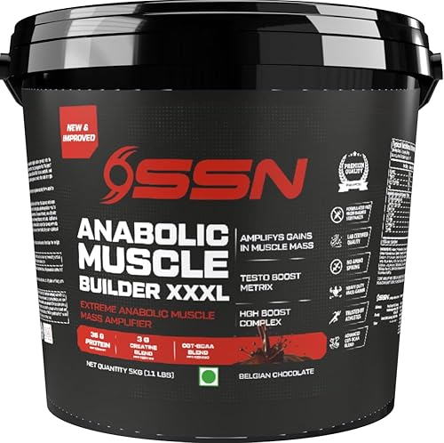 Anabolic Muscle Builder Xxxl, 5kg (11 Lbs), Chocolate, Extreme Anabolic Muscle Mass Gainer, 36g Of Protein And 738 Kacl Per Serving With Testo & Boost Matrix, Accelerate Post Workout Recovery