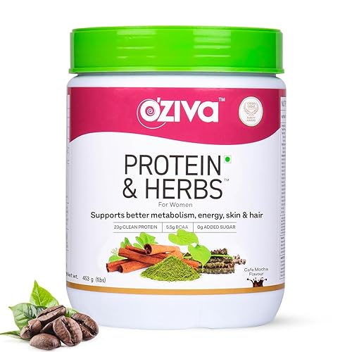 OZiva Protein & Herbs for Women (Cafe Mocha) I Manage Weight, Energy & Metabolism | Clean Protein, Shatavari, Green Tea I No Added Sugar, 1lbs (453gm)