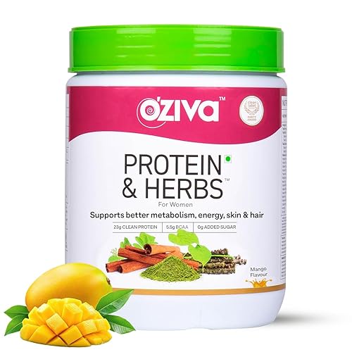 OZiva Protein & Herbs for Women (Mango) I Manage Weight, Energy & Metabolism | Clean Protein, Shatavari, Green Tea I No Added Sugar, 1lbs (453gm)