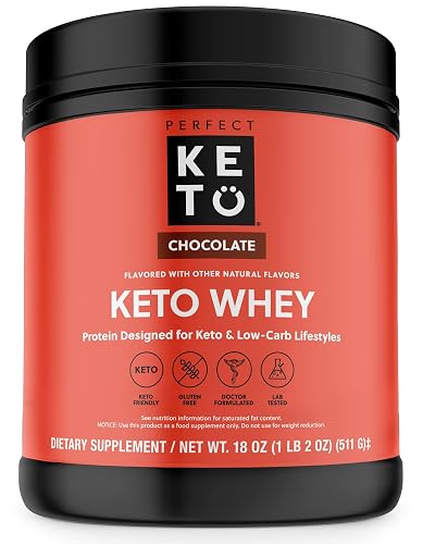 Perfect Keto Pure Whey Protein Powder Isolate Delicious 100% Grass Fed Meal Replacement Shake No Artificials, Gluten Free, Soy Free, Non-GMO (Chocolate)