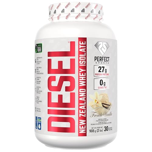 PERFECT SPORTS Diesel New Zealand Whey Isolate Protein Powder | 27g Grass Fed Protein, Zero Carbs & Fat | Keto Friendly, Naturally Flavoured, Gluten Free | 2LB (French Vanilla)