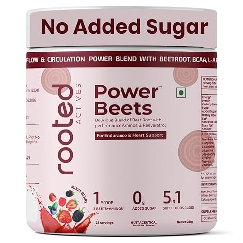 Power Beets Organic Beetroot Powder Superfood | Plant-Based Blend with Beetroot, BCAAs, L‑Arginine, L‑Carnitine & Resveratrol | Natural Stevia‑Sweetened, Non‑GMO, Keto, Vegan (No Added Sugar)