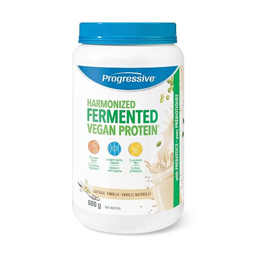 Progressive Harmonized Fermented Vegan Protein Powder Vanilla, Canadian Made 23 g Plant-Based Organic Non-GMO Protein with 2 g Fiber, Blend of 5 non-GMO Legumes, Grains and Seeds for Easy Digestion, 680 g