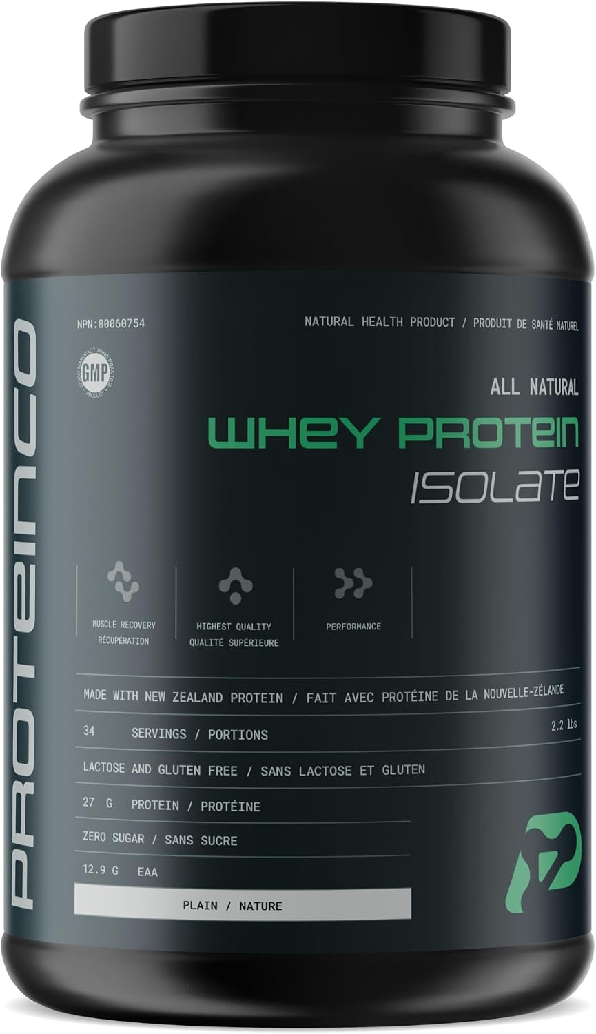 ProteinCo | Pure All Natural Grass-Fed New Zealand Whey Protein Isolate Powder | 27g per serving | Pure Isolate | Gluten & Lactose Free | Low-Calorie | One Ingredient | 2.2 Lbs (Unflavoured)