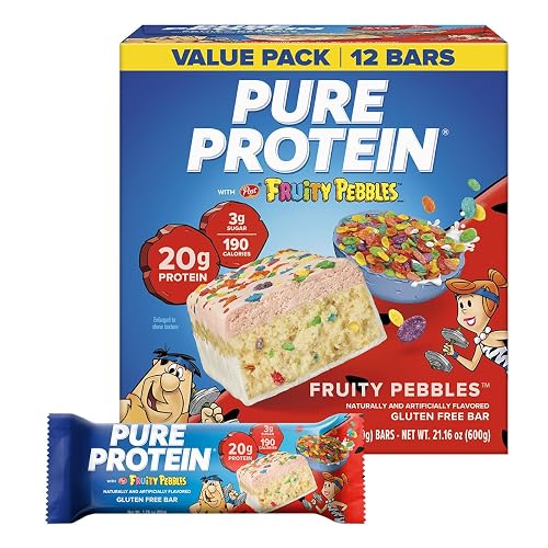 Pure Protein Fruity PEBBLES™ Protein Bars, 20g Protein, Gluten Free, 12 Ct | 3g Sugar, 190 Calories, Low Sugar* High Protein Snack