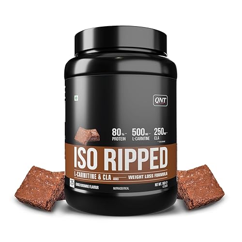 QNT ISO Ripped Whey Protein Isolate Powder | With L-Carnitine & CLA | 32g Pure Whey Isolate per Serving | Supports Lean Muscle Growth & Weight Loss | Choco Brownie Flavor, 1 Kg