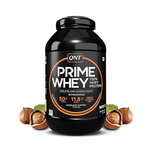 QNT Prime Whey Protein Powder – Hazelnut Coffee | 25g Protein Per Scoop | Whey Isolate, Concentrate & Hydrolysate Blend | 57 Servings | Muscle Growth, Recovery & Strength | 2kg