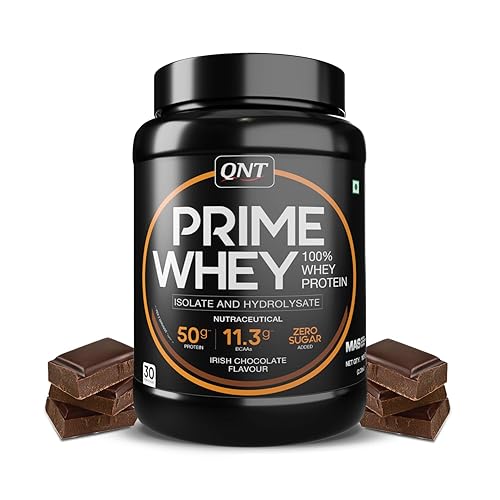 QNT Prime Whey Protein Powder – Irish Chocolate | 25g Protein Per Scoop | Whey Isolate, Concentrate & Hydrolysate Blend | 30 Servings | Muscle Growth, Recovery & Strength | 1kg