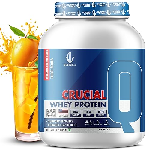 QUENCHLABZ CRUCIAL Whey Protein 2kg Mango | 35.5g Protein per Serving | Low Carb, Low Fat, No Sugar | Muscle Recovery & Growth | FSSAI Certified