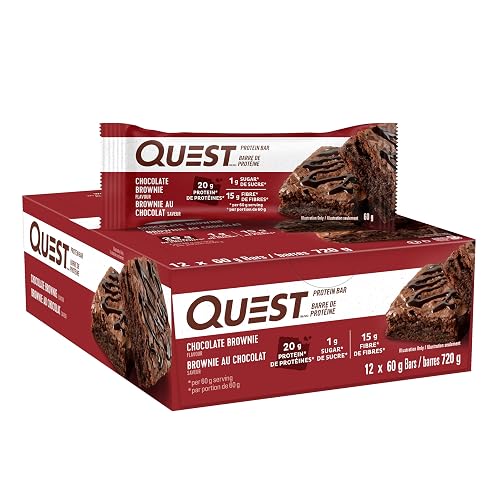 Quest Nutrition Chocolate Brownie Flavour Protein Bar, High Protein, High Fibre, Low Sugar, Keto Friendly, 20g Protein, 1g Sugar, 12ct