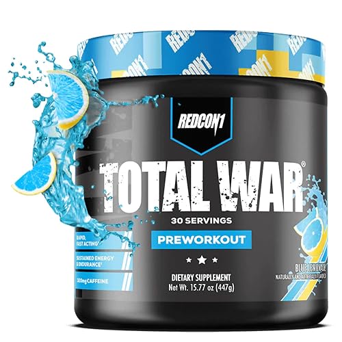 REDCON1 Total War Pre Workout Powder | Blue Lemonade | 320mg Caffeine + Citrulline Malate + Beta Alanine (30 Servings)