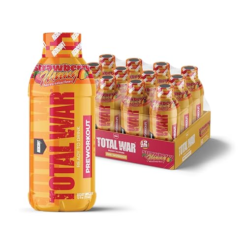 REDCON1 Total War Ready to Drink Pre Workout | Strawberry Mango | 365mg Caffeine + Citrulline Malate + Beta Alanine | Zero Sugar (12 Pack)
