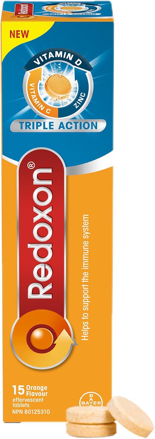 Redoxon® Triple Action Vitamin C, Vitamin D And Zinc – Effervescent Tablets for Immunity Support, Zinc, Vitamin D and Vitamin C Supplement, Immune Support For Adults, 15 Orange Flavoured Tablets