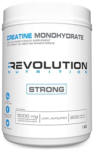 Revolution Nutrition Creatine Monohydrate 1kg, Pure unflavoured, Increases Muscle Performance, Boosts Energy and Supports Recovery, 200 Servings